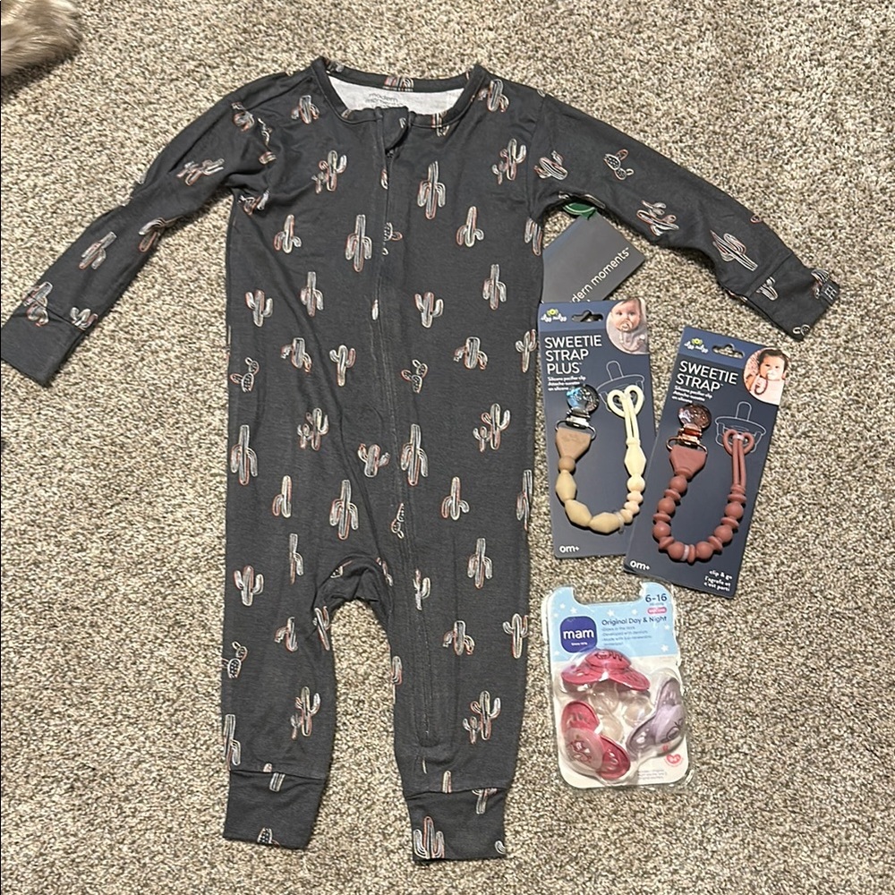 Cactus Print Kids One Piece w/ paci straps NWT